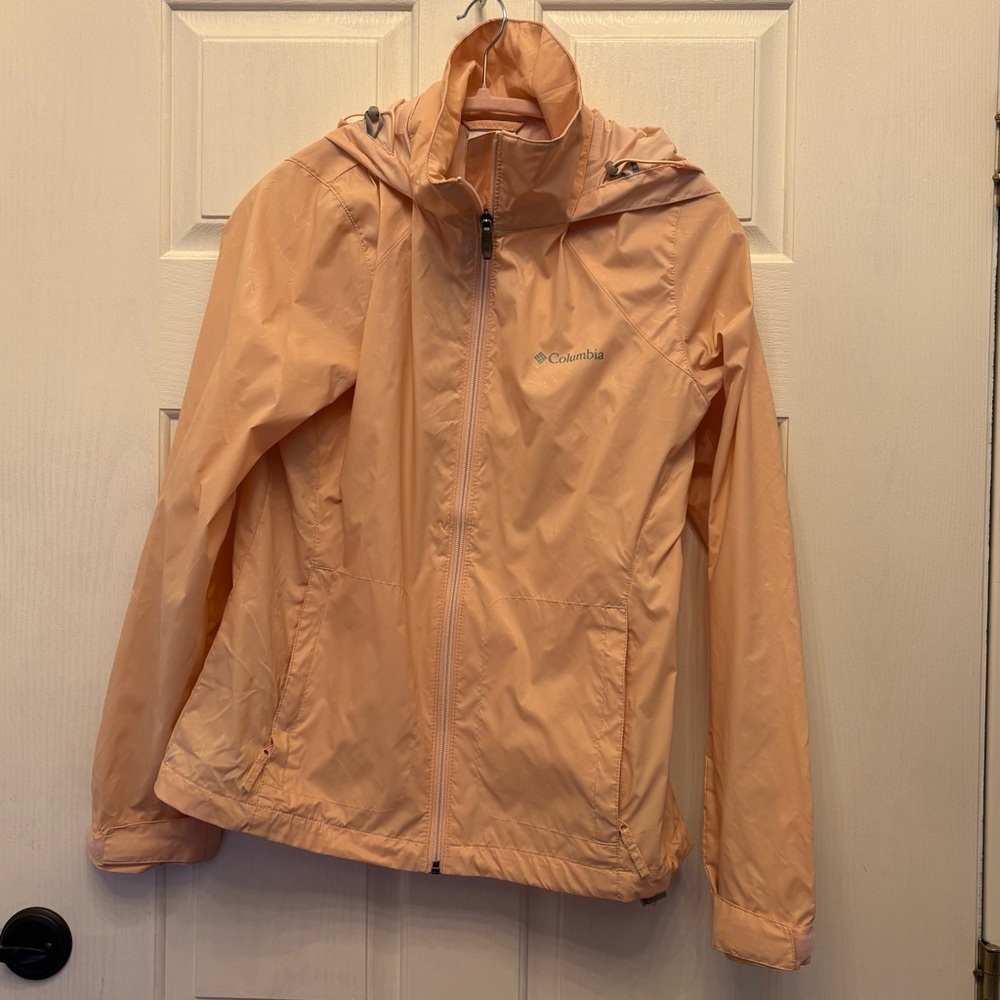 Columbia Peach Hooded Windbreaker Rain Jacket w/ stowable/stowaway hood Size S